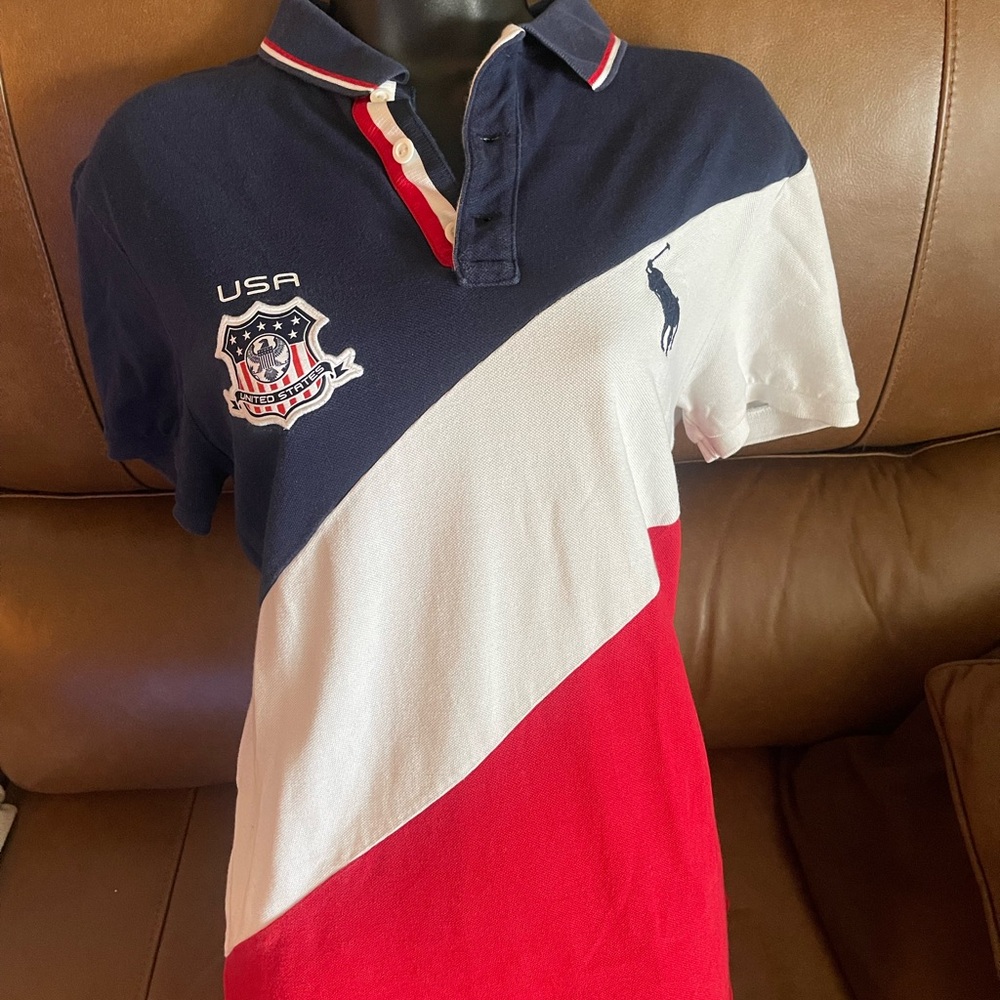 Polo by Ralph Lauren men’s  Colorblock Polo - Navy, White, Red size large used